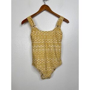 Zingara Women Mustard Yellow White Geometric One Piece Swimsuit Size 4 NWT